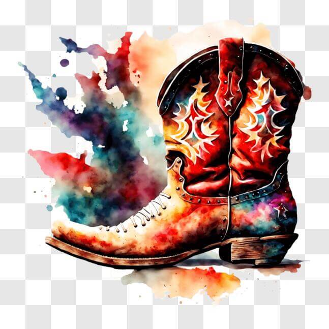Download Abstract Painting of Colorful Cowboy Boot PNG Online ...