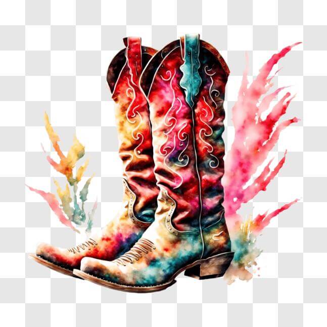 Download Colorful Cowboy Boots Watercolor Painting PNG Online ...