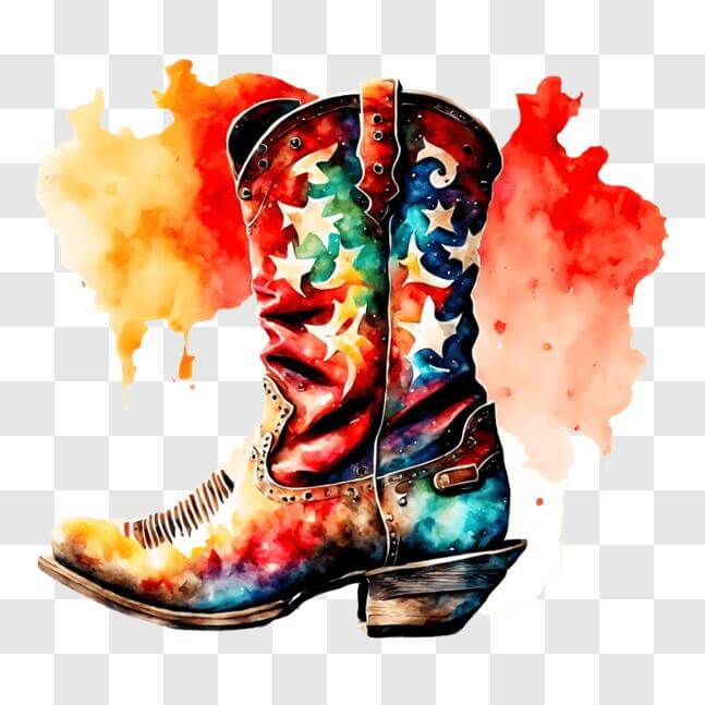 Download Colorful Cowboy Boot with Stars Painting PNG Online - Creative ...
