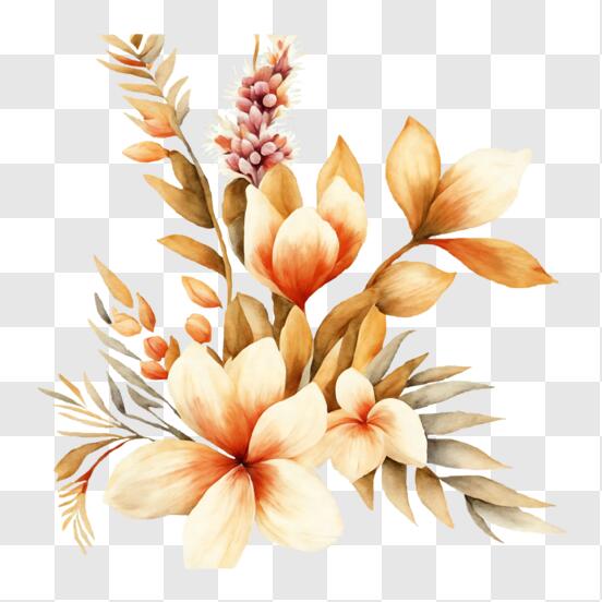 Download Beautiful Watercolor Flowers in Warm Tones PNG Online