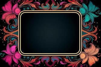 Ornate Floral Frame on Black Background with Colorful Flowers Ornate Floral Frame on Black Background with Colorful Flowers thumbnail