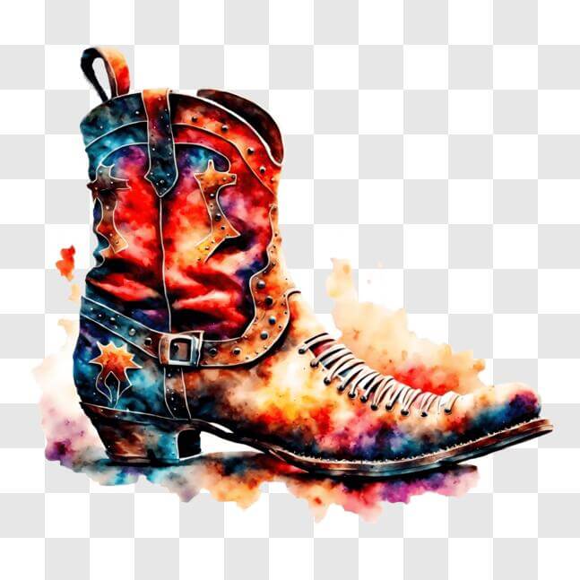 Download Colorful Cowboy Boot with Watercolor Splashes Background PNG ...
