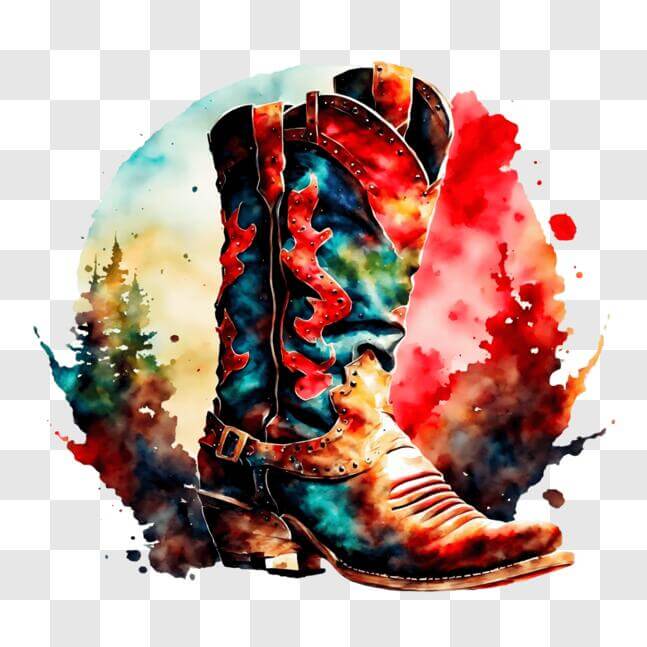 Download Cowboy Boot with Watercolor Splashes in Background PNGs Online ...