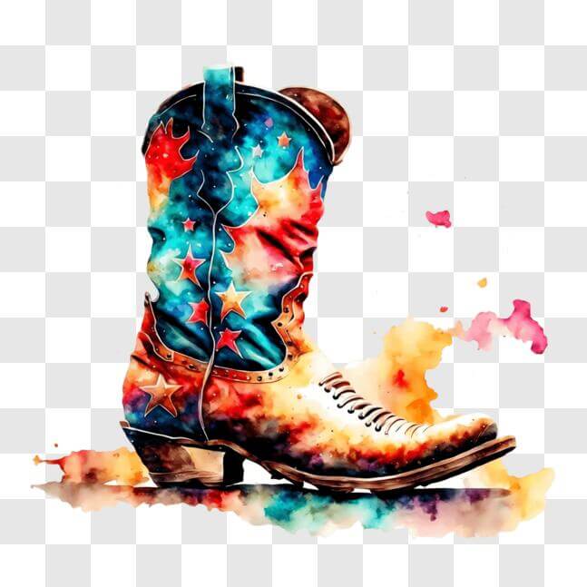 Download Watercolor Painting of Cowboy Boot with Colorful Stars PNG ...