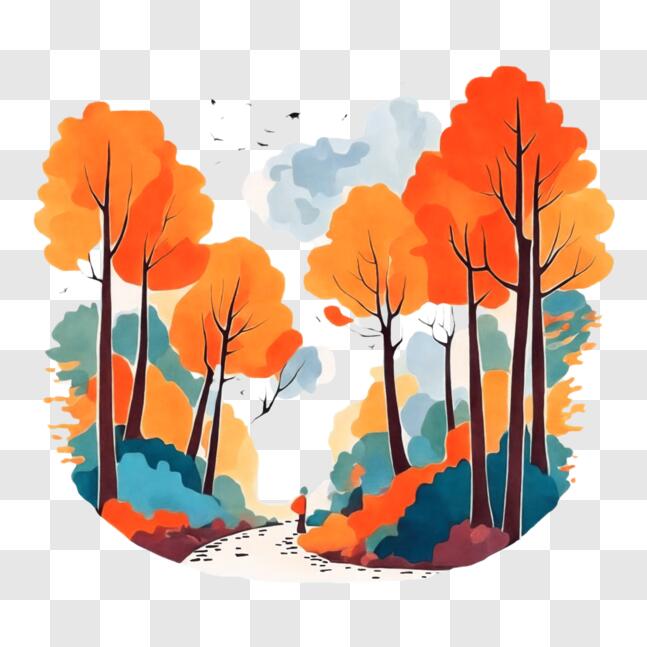 Download Illustration of Person Walking Through Autumn Forest PNG ...