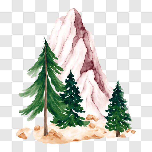 Download Watercolor Painting of Pine Trees in Isolated Mountain PNG ...