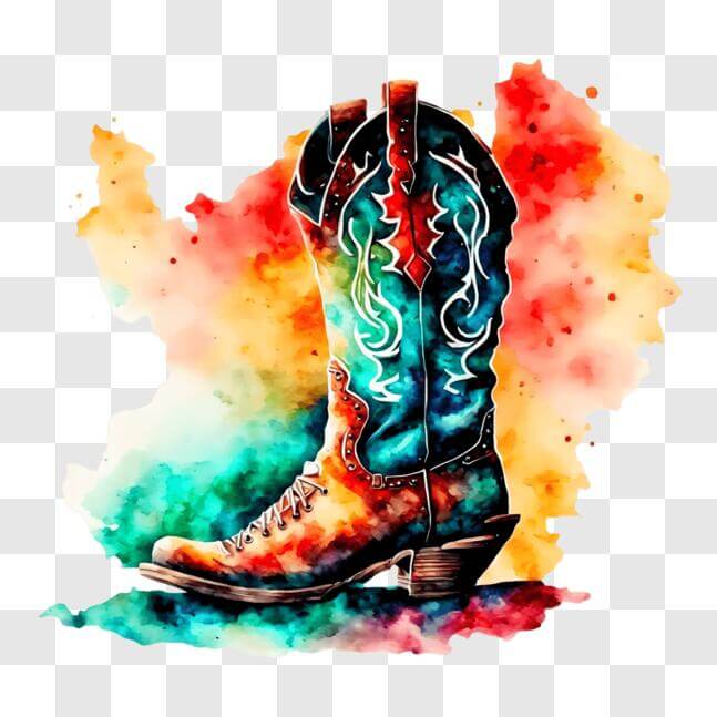 Download Colorful Cowboy Boot Watercolor Painting PNG Online - Creative ...