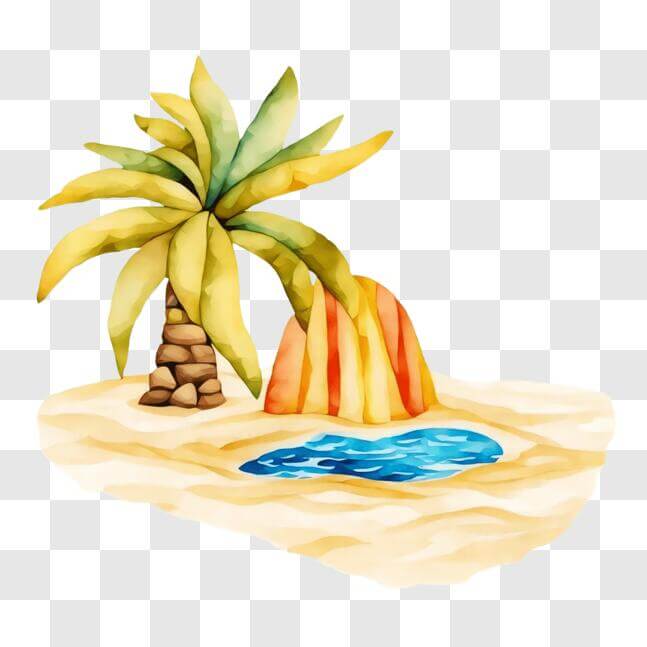 Download Tropical Island with Palm Tree, Sand, and Water PNGs Online ...