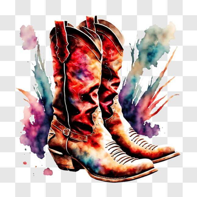 Download Western-Themed Cowboy Boots with Colorful Watercolor Splashes ...