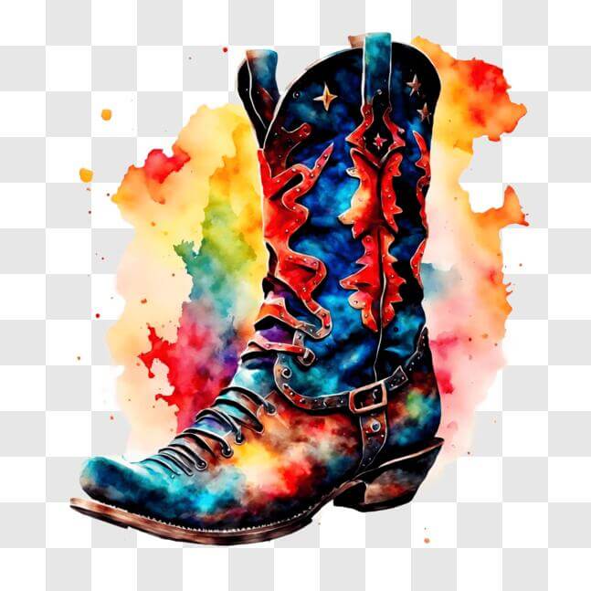 Download Colorful Cowboy Boot Illustration with Watercolor Splashes PNG ...