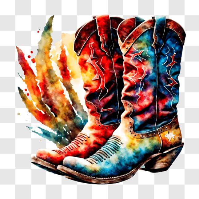 Download Western Inspired Cowboy Boots with Vibrant Paint Splashes PNG ...