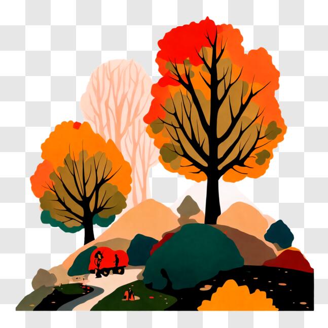 Download Autumn Landscape with Horse PNG Online - Creative Fabrica