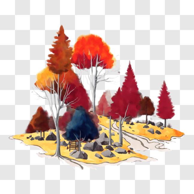 Download Colorful Autumn Forest Watercolor Illustration PNG Online ...