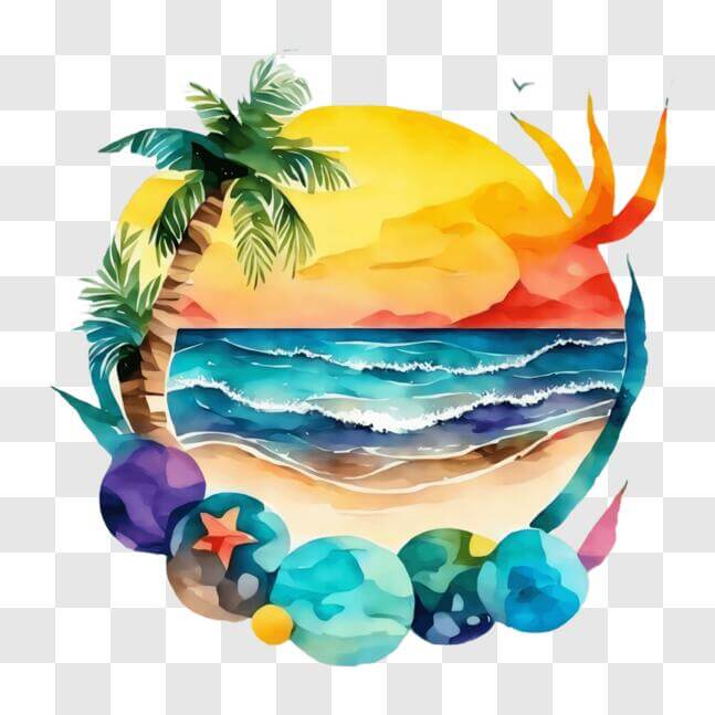 Download Vibrant Beach Watercolor Painting for Home Decor PNG Online ...