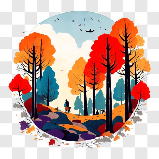 Download Colorful Autumn Forest Illustration PNG Online - Creative Fabrica