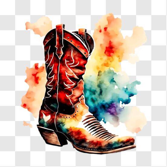 Download Colorful Cowboy Boot with Watercolor Splashes PNG Online ...