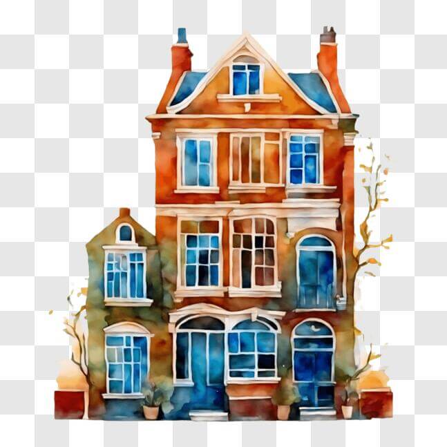 Download Watercolor painting of an old house with windows and balconies ...