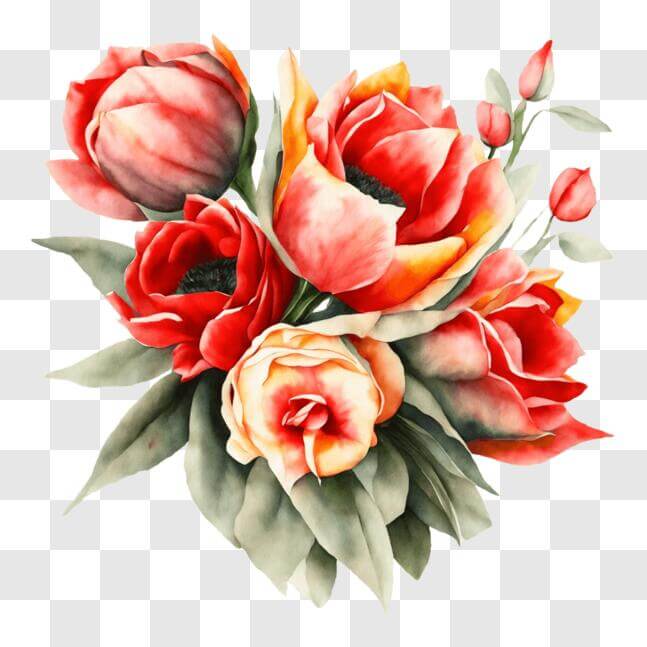 Download Colorful Watercolor Flower Bouquet Painting on Birch Wood PNGs ...