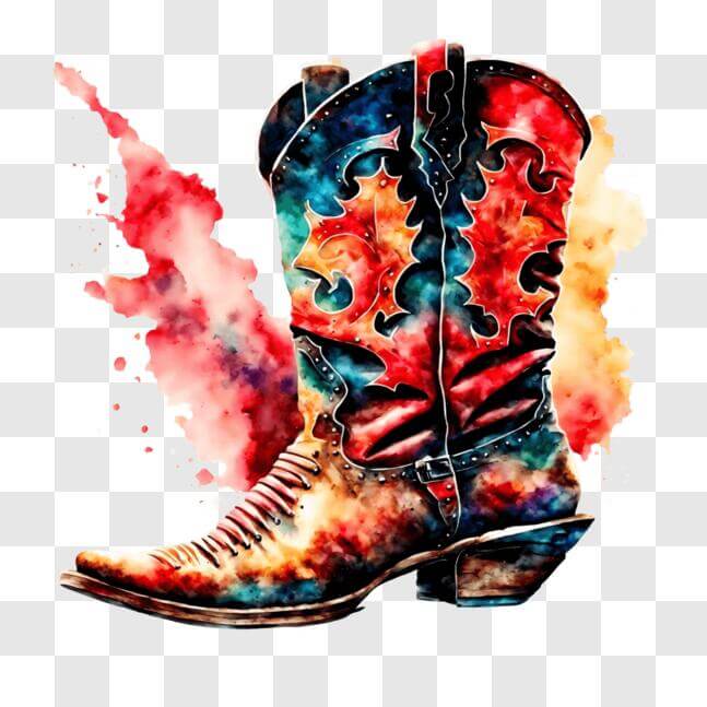 Download Colorful Cowboy Boot with Watercolor Splashes PNG Online ...