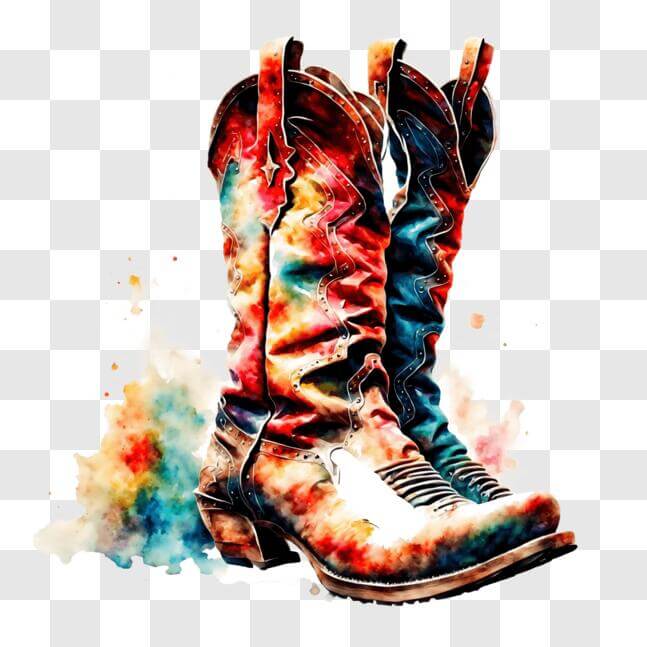 Download Colorful Cowboy Boot on Watercolor Background PNG Online ...