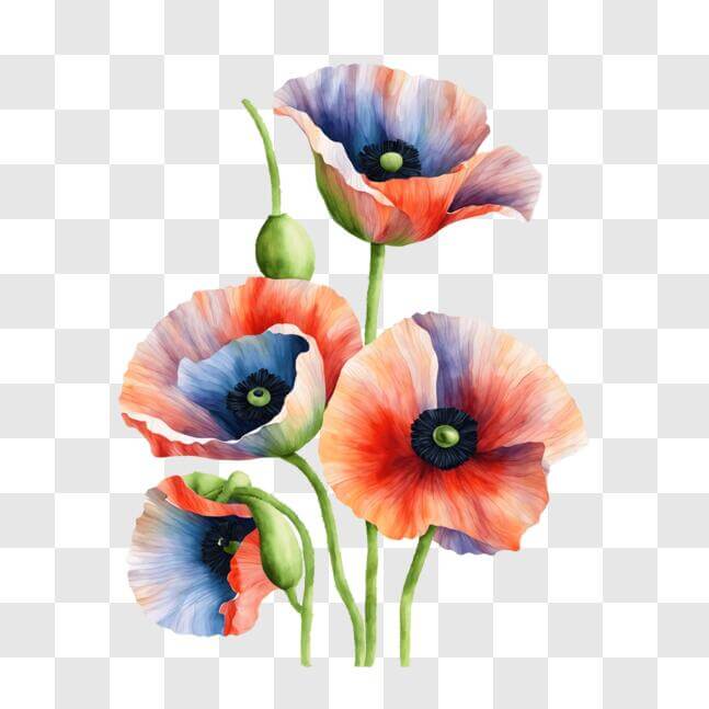 Download Colorful Watercolor Poppies Bouquet Artwork PNG Online ...