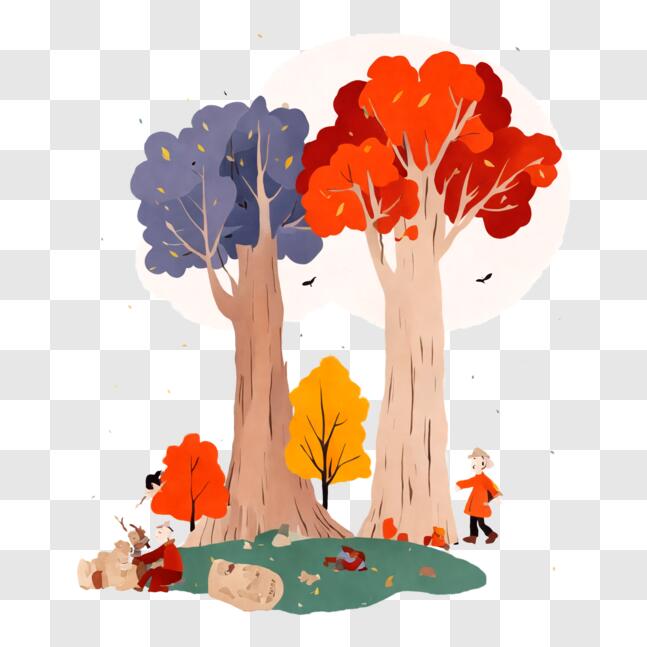 Download Children Playing in Autumn Woods PNG Online - Creative Fabrica