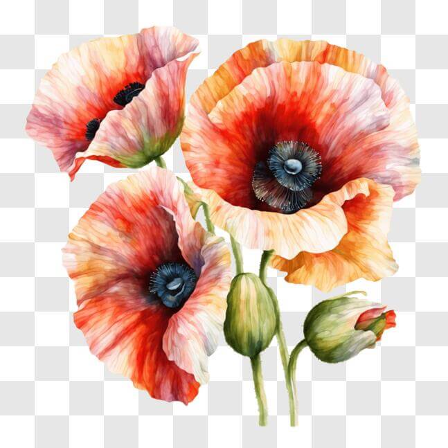 Download Vibrant Watercolor Painting of Poppies PNG Online - Creative ...