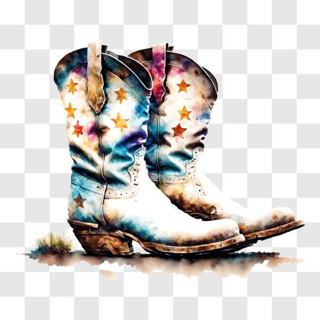 Download Western Style Cowboy Boots with Colorful Stars PNG Online ...