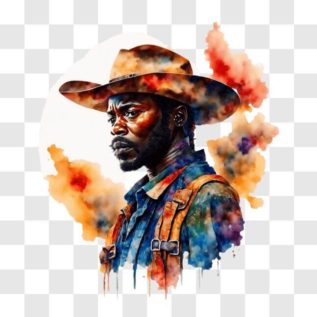 Download Man with Cowboy Hat and Watercolor Splashes on Face PNGs ...