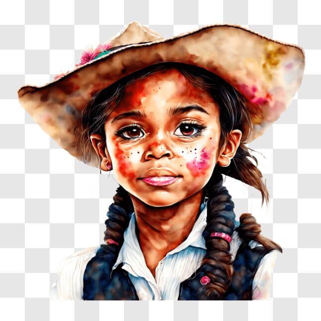 Download Young Girl with Colorful Face Paint and Cowboy Hat PNG Online ...