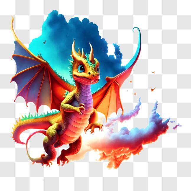 Download Colorful Dragon Flying over Clouds PNG Online - Creative Fabrica