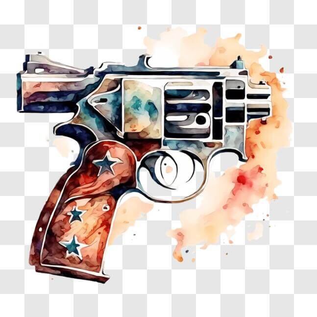 Download Authentic Hand-painted Revolver Watercolor Art PNG Online ...