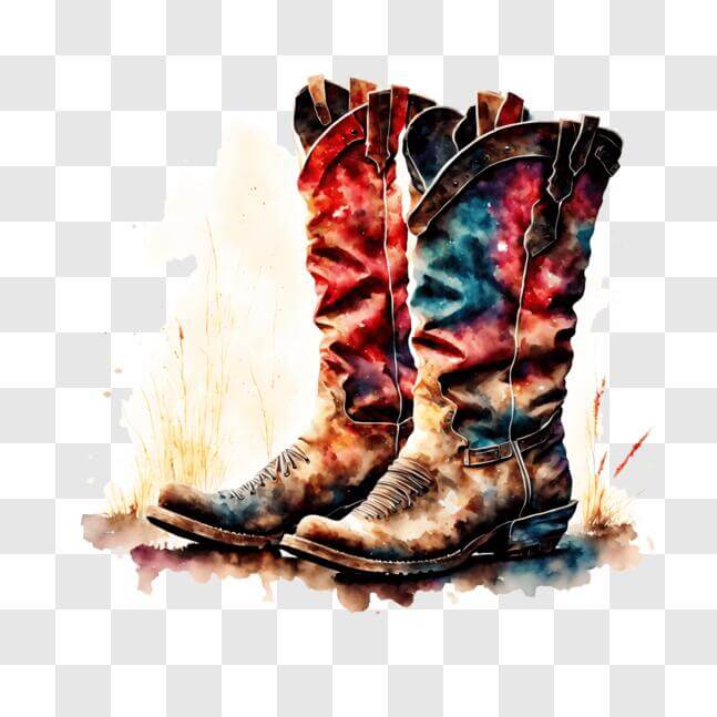 Download Colorful Cowboy Boots Artwork on Paint Splatter Background PNG ...