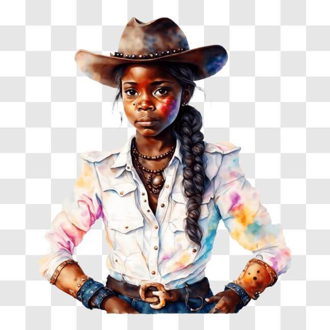 Download Stylish Young Black Woman in Cowboy Hat and Jeans PNG Online ...