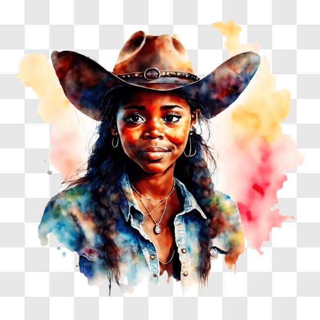Download Watercolor Painting of a Woman in Cowboy Hat and Jeans PNGs ...