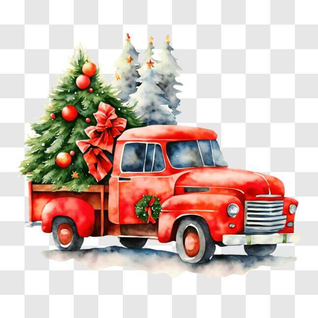 Download Festive Red Truck with Christmas Tree PNG Online - Creative ...