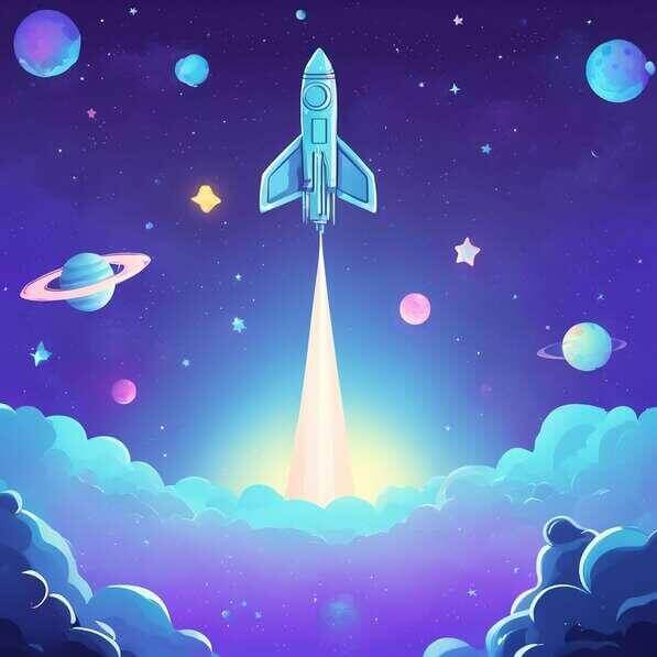 Download Cartoon Spaceship Flying Through the Sky with Planets and ...