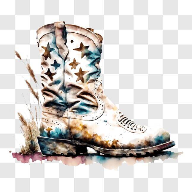 Download Watercolor Painting of Cowboy Boot with Stars PNG Online ...