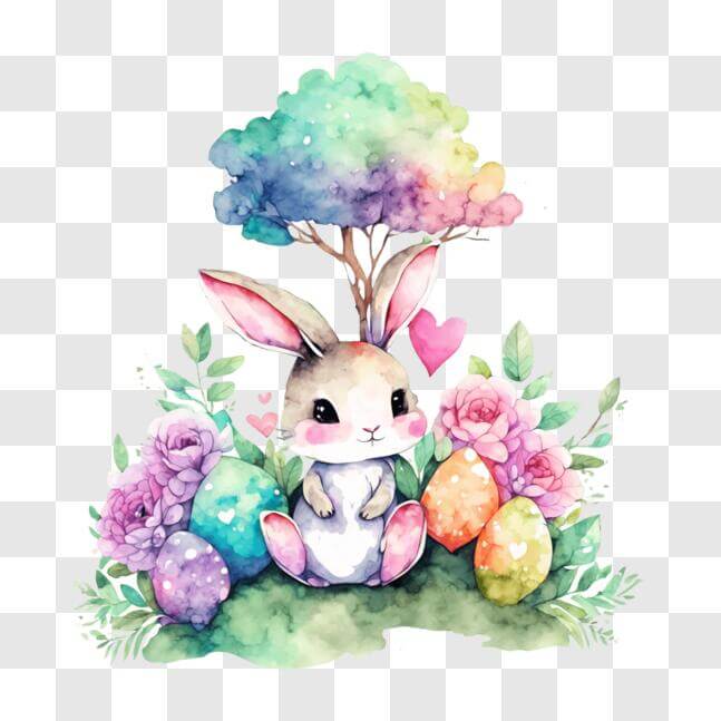Download Watercolor Bunny under Easter Tree PNG Online - Creative Fabrica