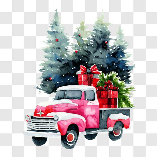 Download Festive Pink Christmas Truck with Trees and Presents PNG ...