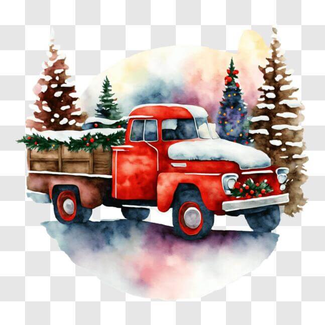Download Festive Red Truck with Christmas Decorations PNG Online ...