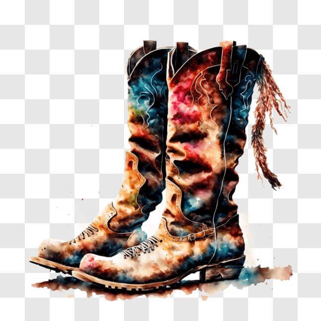 Download Colorful Paint Splashed Cowboy Boots PNG Online - Creative Fabrica