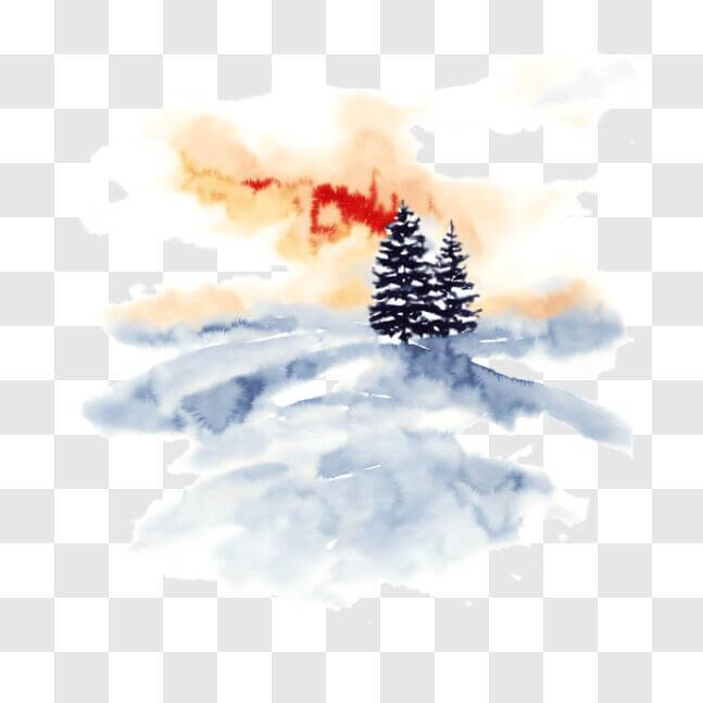 Download Snowy Landscape with Pine Trees - Watercolor Painting PNG ...