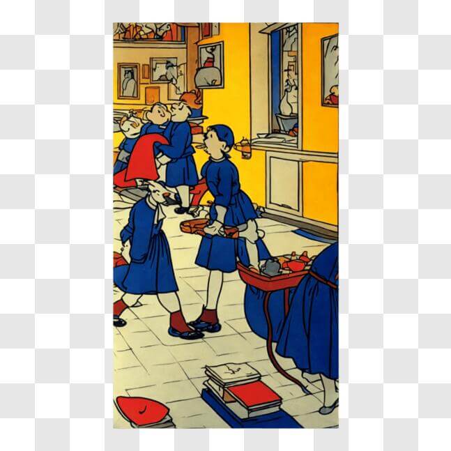 Download children learning in a classroom painting pngs online