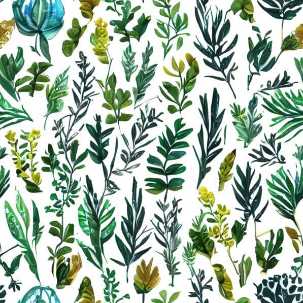 Download Watercolor Plants and Flowers Seamless Pattern on White ...