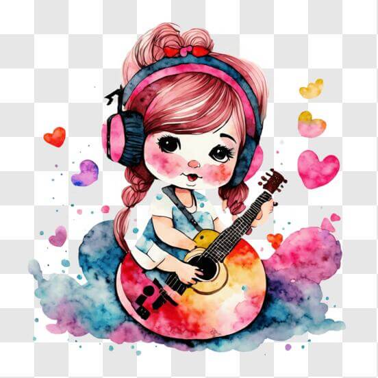 Drawing Girl Guitar - Anime Guitar Girl, HD Png Download , Transparent Png  Image - PNGitem