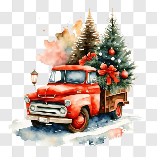 Download Festive holiday truck with a Christmas tree PNG Online ...