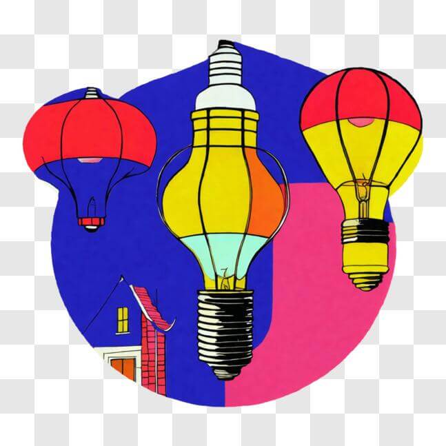 Scarica Immagine artistica di lampadine colorate e case PNG Online -  Creative Fabrica