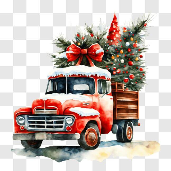 Download Festive Red Truck with Christmas Tree PNG Online - Creative ...