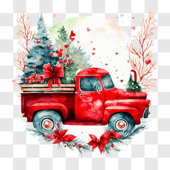 Download Festive Christmas Truck with Trees and Presents PNG Online ...